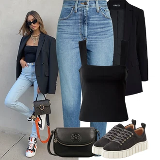 Outfity pro léto s Černá/Šedá/Tmavě šedá/Zelená/Fialová Nezařazené Pieces, Černá/Hnědá Bustierový Top/Halenka Bez Rukávů/Top Se Špagetovými Ramínky Edited, Černá/Růžová Taška Přes Rameno/Klasická Taška Přes Rameno/Malá Taška/Brašna/Sportovní Taška Přes Rameno Kazar, Černá/Tmavě šedá/Hnědá/Šedá Volnočasová bota/Šněrovací bota/Kožené tenisky/Nízká Teniska/Teniska na platformě/Letní tenisky Elbsand "Letní Outfit"