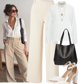 Outfit s Bílá/Krémová Letní Bota/Sandál s podpatkem/Pohodlná lodička/Boty Mary Jane/Sandál Na Širokém Podpatku/Přezková bota/Lodička s T-páskem/Sandál Na Podpatku/Vintage Lodička About You "Letní Outfit"