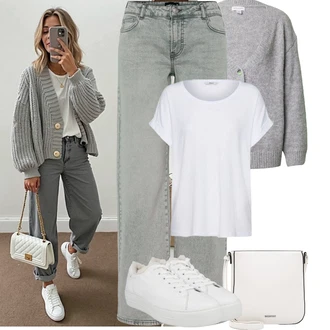 Outfity pro léto Cool s ?edá/Bílá/Krémová Tri?ko/Jednoduchý top/Mu?ské b??ecké boty/Neformální tri?ko/Tri?ko nadm?rné velikosti/Ko?ilový top/Tri?ko s krátkým rukávem/Krátký top Only "Letní Outfit"Look: Klasické, Cool, Nadrozm?rné, Beze?vé, Skromné