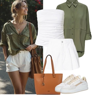 Outfity pro baculky Jaro s Béžová/Bílá/Hnědá Teniska na platformě/Nízká Teniska/Kožené tenisky/Vintage teniska/Úzká teniska filling pieces "Tenue pour l'été"