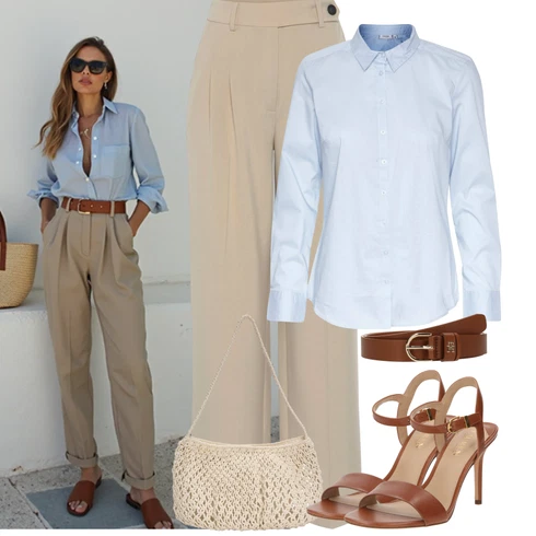 Kombinace Béžová/Khaki/Hnědá Palazzo Kalhoty/Culotte Kalhoty/Plisovaná Kalhoty/Plisovaná kalhoty/Navlékací Kalhoty/Slinky Kalhoty/Mušelínové kalhoty/Kalhoty s nášivkou uprostřed/Marlene Kalhoty Lascana