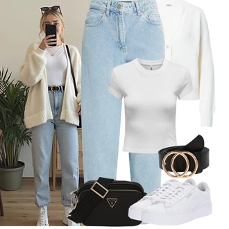 Outfity pro léto s Černá/Zlatý/Béžová/Růžová Ležérní pásek/Široký Opasek/Pásek bez Přezky/Kožený Pásek/Klasické Pásky About You, Zelená/Černá/Fialová/Oranžová/Červená/Hnědá Pásková taška/Taška/Klasická Taška Přes Rameno/Malá Taška/Brašna/Sportovní Taška Přes Rameno Guess "Letní Outfit"