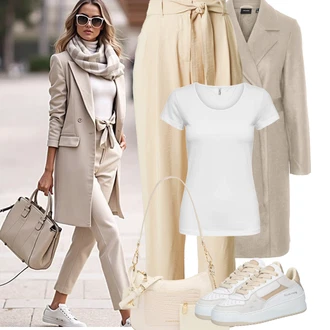 Outfit s Béžová/Khaki Plisovaná Kalhoty/Paperbag Kalhoty/Lněné Kalhoty/Mušelínové kalhoty/Kalhoty se Štěrbinou/Tradiční Kalhoty VERO MODA "Letní Outfit"