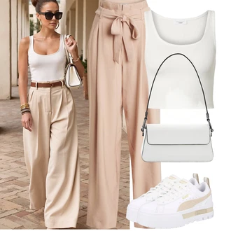 Outfity pro léto Chytrý příležitostný Svatba s Šedá/Bílá/Béžová Nízká Teniska/Teniska na platformě Puma "Tenue pour l'été"Look: Estetika, Ležérní, Extravagantní, Hip Hop, Venkovní, Skater, Chytrý příležitostný, Sportovní, Steampunk, Unisex, Narozeniny, Pohřeb, Koncert, Škola, Svatba