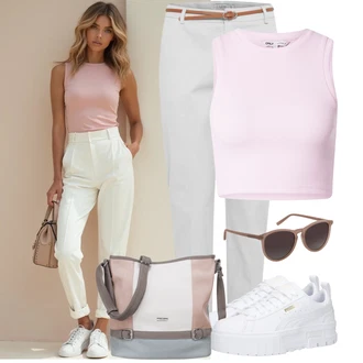 Outfit s Šedá/Khaki/Bílá Úzká Kalhoty/Boyfriend Kalhoty/Business Kalhoty/7/8 Kalhoty/Twillová Kalhoty/Navlékací Kalhoty/Bavlněná Kalhoty B.young "Volnočasový Outfit"