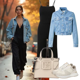 outfit mit Črna Kombinezon/Elegantni kombinezon/Plissee kombinezon/Kombinezon s halter ovratnikom/Poletni kombinezon/Široki kombinezon Edited "udoben jesenski videz"