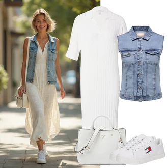 Hoja outfit mit Siva/Svetlo modra/Svetlo zelena/Bela Torba za čez ramo/Poslovna torba/Vrečka za prenašanje/Pisarniška torba/Satchel torba Guess "udoben poletni videz"Look: Tek, Jahanje, Training, Hoja, Delovni