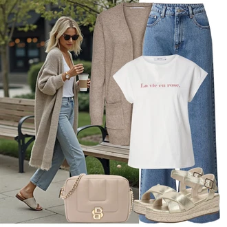 S křivkami Outfit s Béžová/Šedá/Hnědá Pletenina veľkej veľkosti Only "Výrazný letní vzhled"