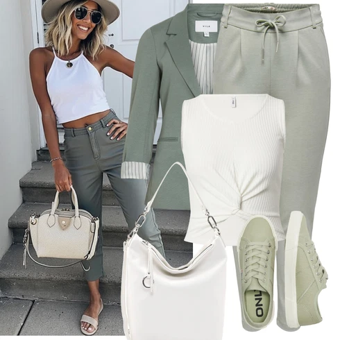 Kombinace Zelená/Khaki/Světle Zelená Úzká Kalhoty/Jogger Kalhoty/Mušelínové kalhoty/3/4 Kalhoty/Kalhoty s Vysokým Pasem/Boyfriend Kalhoty/Paperbag Kalhoty/Ležérní Kalhoty/Mrkvová Kalhoty/Kalhoty s nášivkou uprostřed Only