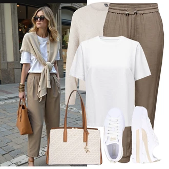 Nadrozměrné Outfit s Šedá/Bílá/Krémová Tričko/Jednoduchý top/Mužské běžecké boty/Funkční tričko/Síťované tričko/Tričko nadměrné velikosti/Tričko s krátkým rukávem Only "Výrazný letní vzhled"Look: Klasické, Nadrozměrné, Skromné, Unisex