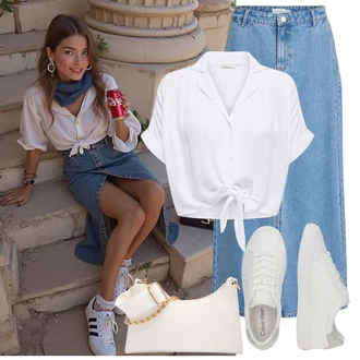 Outfit s Šedá/Bílá/Krémová Halenka a Tunika/Halenka Móda Pro Plnoštíhlou Only "Vzhled casual"