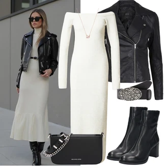 Rovná noha Outfit s Černá/Tmavě šedá/Růžová/Bílá Kožené Bund Bunda z Umělé Kůže/Motorkářské Bund/Kožené Bund/Motorkářská bunda/Bunda s Bočním Zipem yas "Volnočasový Outfit"