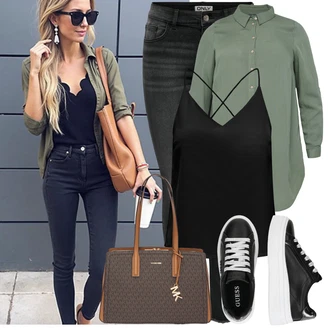 Outfit s Černá/Hnědá Top Se Špagetovými Ramínky/Pánské boty/Halenka Bez Rukávů Only "Vzhledy pro volný čas"