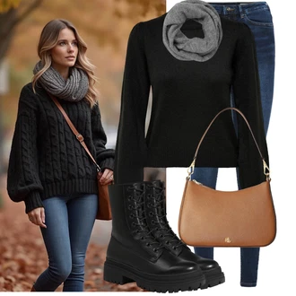 Krásný Outfit s Modrá/Tmavě modrá/Světle modrá Džínové Legíny/Jeggings VERO MODA "Cool podzimní outfit"Look: Styl, Rad, Emo, Cool, Krásný, Old Money, Bezešvé, Skromné