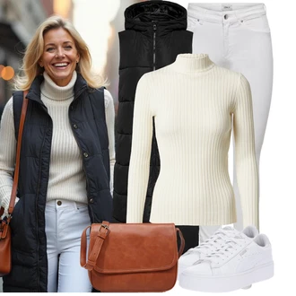 Outfit s Bílá/Krémová Džíny s Rozparkem/Džín s Nízkým Pasem/Kožené Boty/Push up Džín/Džíny s Nízkým Sedem/Slim Fit Džíny/Motorkářské Džíny/Termální Džíny/Kožená bunda Only "Cool podzimní outfit"