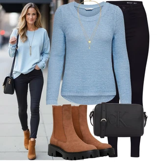 Dlouhé Outfit s ?erná/Tmav? modrá Motorká?ské D?íny/High Waist D?ínové Kalhoty/Push up D?ín/Ko?ená bunda/Ko?ené Boty/Termální D?íny/Zimní bunda Noisy may "Cool podzimní outfit"