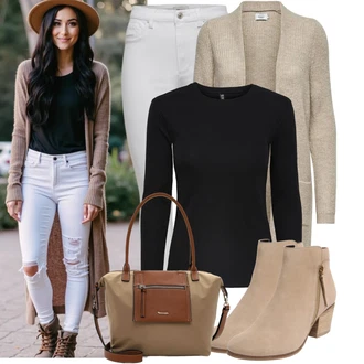 Outfit s Šedá/Krémová/Bílá Tregíny/Jeggings/Skinny Kalhoty/Džínové Legíny/Kalhoty s dírou/Kalhoty se Štěrbinou/Legíny s Rozparkem Only "Cool podzimní outfit"