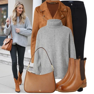 Dlouhé Outfit s Černá Pletený Legín/Teplé Legíny/Legíny s Rozparkem/Legíny s Podšívkou/Sportovní Legína/Neprůhledný Legíny/Bavlněné Legíny/Kožená bunda/Push up Legíny Pieces "Cool podzimní outfit"