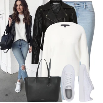 Krátká Outfit s Černá/Tmavě zelená Kožené Bund/Motorkářská bunda/Motorkářské Bund/Bunda z Umělé Kůže Noisy may "Cool podzimní outfit"