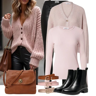 Punk Outfit s Černá/Hnědá Chelsea Boty/Kožená bunda/Plochá Kotníková Bota/Gumová Kotníková Bota Only "Cool podzimní outfit"Look: Šik, Cool, Kovbojka, Punk, Unisex, S Mokrým Vzhledem