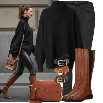 Outfit s Červená/Hnědá/Béžová Jezdecká Bota/Vintage kozačka/Dlouhá Kozačka/Kozačka po Kolena/Kozačka se zipem/Bota se širokým nohavici About You "Cool podzimní outfit"