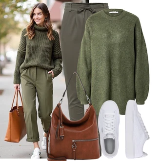 Outfit s Šedá/Hnědá/Béžová/Khaki Mrkvová Kalhoty/Kalhoty s Vysokým Pasem/Ležérní Kalhoty/Jogger Kalhoty/Mušelínové Kalhoty/Paperbag Kalhoty/Úzká Kalhoty Only "Krásný outfit do kanceláře"