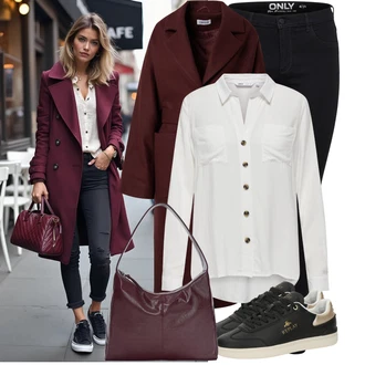 Zapínání na knoflíky Outfit s Šedá/Krémová/Bílá/Khaki Halenka Blůza s knoflíčkem/Halenka s Dlouhým Rukávem/Blůza s nášivkou na lokti Only "Trendový podzimní outfit"