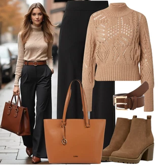 Outfit s Hnědá/Tmavě hnědá Široký Opasek/Pásek bez Přezky/Kožený Pásek/Ležérní pásek/Klasické Pásky About You "Krásný outfit do kanceláře"