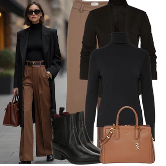 Outfit s Béžová/Hnědá/Khaki Široká Kalhoty/Boyfriend Kalhoty/Kalhoty se Štěrbinou/Kalhoty Bootcut/Marlene Kalhoty/Twillová Kalhoty/Ležérní Kalhoty/Mušelínové Kalhoty/Zimní Kalhoty/Kalhoty s Vysokým Pasem Object "Trendový podzimní outfit"