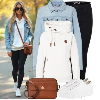 Outfit s Bílá/Krémová/Stříbrný Nízká Teniska/Teniska na platformě/Kožené tenisky/Tenisky s Bočním Zipem/Úzká teniska/Plátěná teniska Paul Green "Vkusný podzimní outfit"