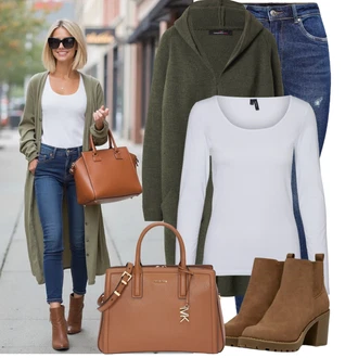 Outfit s Šedá/Krémová/Růžová/Bílá/Fialová/Stříbrný Jednoduchý top/Mužské běžecké boty/Dlouhá košile/Košile s dlouhým rukávem/Dlouhý top VERO MODA "Vkusný podzimní outfit"