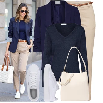 Šik Narozeniny Outfit s Béžová/Khaki Kalhoty se Štěrbinou/Úzká Kalhoty/Ležérní Kalhoty/Obleková Kalhoty/Twillová Kalhoty/Business Kalhoty/Kalhoty s Vysokým Pasem/Skinny Kalhoty B.young "Lehký outfit"Look: Šik, Elegantní, Kancelář, Old Money, Venkovní, Chytrý příležitostný, Bar, 30. narozeniny, Den na pláži, Koncert, Firemní večírek, Chatky, Den matek, Škola, 40. narozeniny, Narozeniny, 18. narozeniny