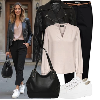 Krátká Outfit s Černá/Tmavě zelená Kožené Bund/Motorkářská bunda/Motorkářské Bund/Bunda z Umělé Kůže Noisy may "Krásný outfit do kanceláře"