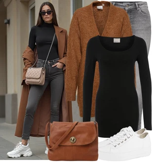 Outfit s Bílá/Krémová/Stříbrný Nízká Teniska/Teniska na platformě/Kožené tenisky/Tenisky s Bočním Zipem/Úzká teniska/Plátěná teniska Paul Green "Jedinečný volnočasový outfit"