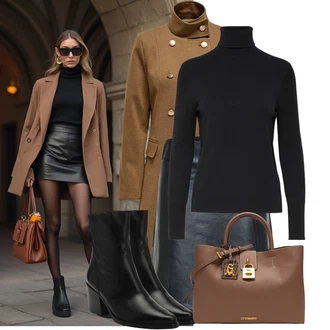 Narozeniny Outfit s Černá/Růžová Kožená Minisukně/Sukně z umělé kůže/Kožená Sukně SELECTED FEMME/Selected "Vkusný podzimní outfit"Look: Bar, 40. narozeniny, Koncert, Škola, Zvláštní příležitosti, Matriční úřad, Párty, Narozeniny