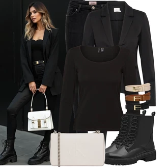 Elegantní Outfit s Černá/Tmavě modrá Kalhoty Džínové Legíny/Jeggings/Push up Kalhoty/Skinny Kalhoty Only "Trendový podzimní outfit"Look: Styl, Cool, Elegantní, Francouzské, Old Money