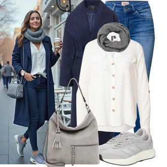 Vodopádový výstřih Outfit s Tmavě modrá Midi Kabát/Vlněný kabát/Kašmírový Kabát/Dlouhý kabát/Pletený Fleecový Kabát/Pletený Kabát/Vlněný Fleecový Kabát/Kabát Bouclé Dorothy Perkins "Trendový podzimní outfit"