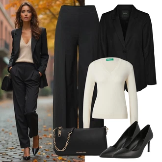 outfit mit Črna/Roza/Bela Baguette torba/Pisemska torbica/Torbica za čez ramo/Torba za čez ramo/Billfold/Mini torbica/Satchel torba MICHAEL Michael Kors "eleganten jesenski videz"