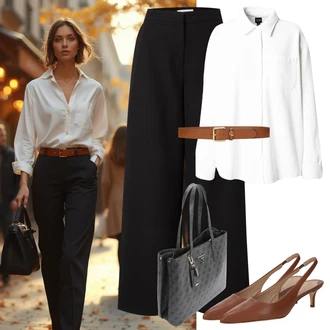 outfit mit Siva/Temno siva/Bela Poslovna torba/Vrečka za prenašanje/Torba za čez ramo/Pisarniška torba/Torba za čez ramo/Nakupovalka Guess "eleganten jesenski videz"