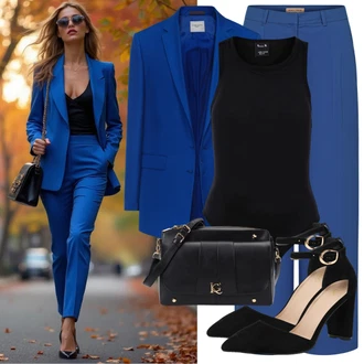 Outfity pro práci Ležérní s Světle modrá/Modrá Kalhoty s dírou/Džínové Legíny/Jeggings/Skinny Kalhoty/Kalhoty se Štěrbinou VERO MODA "Elegantní outfit"Look: Styl, Ležérní, Cool, Disko, Moderní, Krásný, Old Money