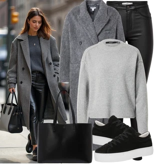 Outfit s Černá Kalhoty z Umělé Kůže/Legíny Kožený Vzhled/Kožený legíny/Vinylový Legín/Kožená Kalhoty/Skinny Kalhoty JdY "Podzimní outfit pro každý den"