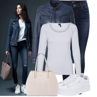 Outfity z 90. let Styl s Tmav? modrá Zimní bunda/Navlékací d?íny/D?íny s Nízkým Sedem/Ko?ené Boty/Ko?ená bunda/High Waist D?ínové Kalhoty/Push up D?ín/Slim Fit D?íny/Termální D?íny Only "Trendový podzimní outfit"