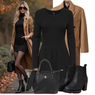 Elegantní Outfit s Černá Kozačka Kotníková Bota s Podšívkou/Chelsea Boty/Kožená kotníková bota/Gumová Kotníková Bota/Kožená bunda Only "Nápadný look na podzim"Look: Elegantní, Cool, Moderní, Krásný, Premium