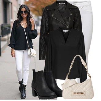 Outfit s Šedá/Bílá/Krémová/Stříbrný Džínové Legíny/Jeggings/Push up Kalhoty/Skinny Kalhoty/Tregíny next lvl "Trendový podzimní outfit"