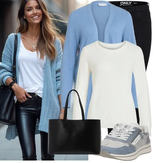 Outfit s Bílá/Krémová Basic Svetr/Svetr Carmen/Kašmírový Svetr/Svetr z Jemné Pleteniny/Kašmírový Svetr/Svetr s Kulatým Výstřihem/Jednoduchý Svetr/Termo Svetr/Vlněný Svetr Vila "Podzimní outfit pro každý den"