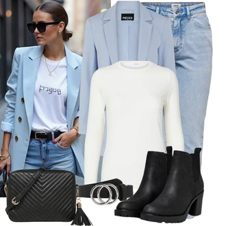 Outfit s Černá Kotníková Bota s Podšívkou/Chelsea Boty/Kožená kotníková bota/Gumová Kotníková Bota/Kožená bunda Only "Nápadný look na podzim"