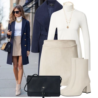 Vodopádový výstřih Outfit s Tmavě modrá Midi Kabát/Vlněný kabát/Kašmírový Kabát/Dlouhý kabát/Pletený Fleecový Kabát/Pletený Kabát/Vlněný Fleecový Kabát/Kabát Bouclé Dorothy Perkins "Nápadný look na podzim"