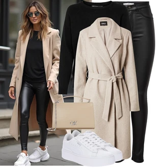 Outfit s Černá Kalhoty z Umělé Kůže/Legíny Kožený Vzhled/Kožený legíny/Vinylový Legín/Kožená Kalhoty/Skinny Kalhoty JdY "Lehký outfit"