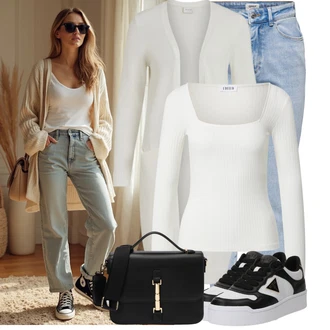 Matka nev?sty Outfit s Bé?ová/Krémová/Bílá/Khaki Móda Pro Plno?tíhlou Pletenina ve?kej ve?kosti Vila "Vkusný podzimní outfit"