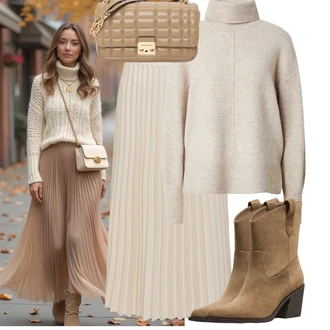 Nev?sta Outfit s Bé?ová/Khaki/Hn?dá Maxi Sukn?/Italská Sukn?/Sukn? Pro Svatebního Hosta/Sukn? Pro Matriku/Vintage Sukn? maxi/Slavnostní Maxi Sukn?/Dlouhá Sukn?/Plisovaná Sukn? Only "Podzimní outfit pro ka?dý den"